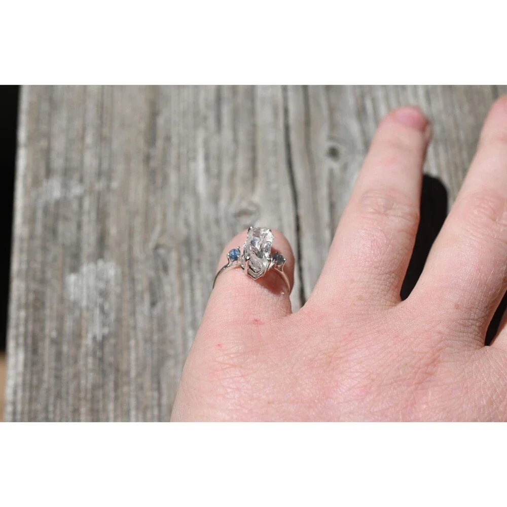 Engagement ring Montana sapphire and Lake County diamond  size 5 6 7 8 9 10 avel